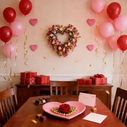 20 Inch Valentine’s Day Heart Shape Tulip Wreath for Front Door, Red Pink Forsythia Valentines Wreath for Indoor Outdoor with White Red Bow, Wedding Wreaths for Doors Windows Wall.