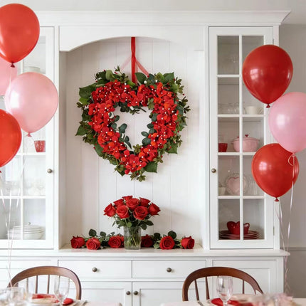 18 Inch Valentine’s Day Heart Wreath for Front Door with Red Hydrangea Flowers, Red Valentines Flower Wreath for Indoor Outdoor, Heart Shaped Wreath for Doors Windows Walls.