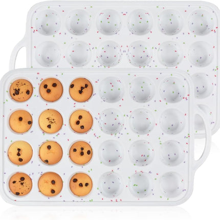 Mini Muffin Pan with Metal Reinforced Frame 24 Cups & Silicone Mini Loaf Pan 12 Cavities.