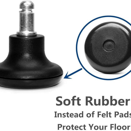 Bell Glides Replacement Office Chair or Stool Swivel Caster Wheels to Fixed Stationary Castors, Low Profile Bell Glides with Soft Rubber Bottom Instead of Self Felt Pads, Chair Feet Wheel Stopper.