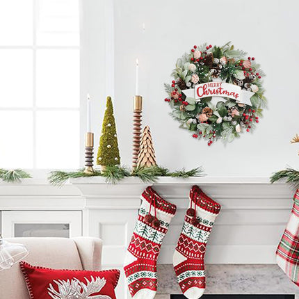 Winter Shells Wreath Christmas Wreath Front Door 22 Inch Artificial Christmas Wreath Decorated with Pine Needles Lamb's Leaves Berries Shells Pine Cones for Indoor Outdoor.