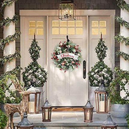 Winter Shells Wreath Christmas Wreath Front Door 22 Inch Artificial Christmas Wreath Decorated with Pine Needles Lamb's Leaves Berries Shells Pine Cones for Indoor Outdoor.