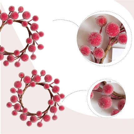2 PCS 9 Inch Christmas Iced Red Berries Mini Wreath for Candle Ring and Centerpieces Decoration, Christmas Kitchen Cabinet Decorative Small Wreaths.