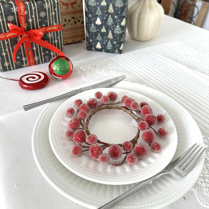 2 PCS 9 Inch Christmas Iced Red Berries Mini Wreath for Candle Ring and Centerpieces Decoration, Christmas Kitchen Cabinet Decorative Small Wreaths.