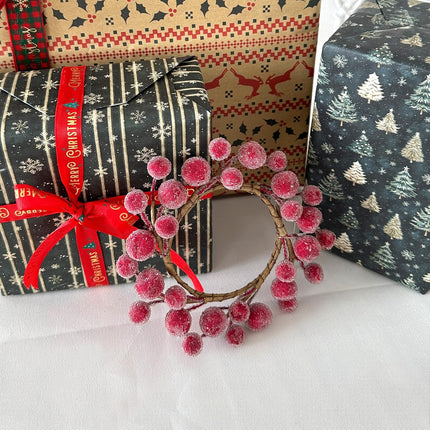 2 PCS 9 Inch Christmas Iced Red Berries Mini Wreath for Candle Ring and Centerpieces Decoration, Christmas Kitchen Cabinet Decorative Small Wreaths.