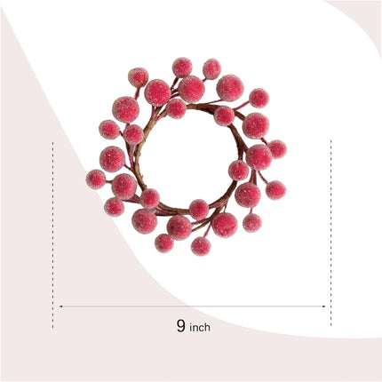 2 PCS 9 Inch Christmas Iced Red Berries Mini Wreath for Candle Ring and Centerpieces Decoration, Christmas Kitchen Cabinet Decorative Small Wreaths.
