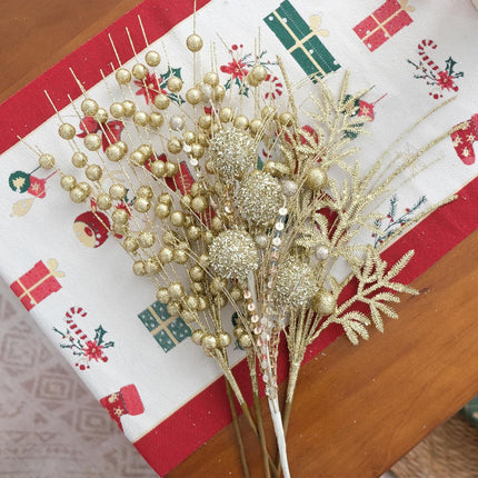 18 PCS 18 Inch Glitter Picks and Sprays for Christmas Tree and Wreath, Artificial Glitter Berries Stem Ornaments for Christmas Filler, Gold Ornaments for Xmas Tree.