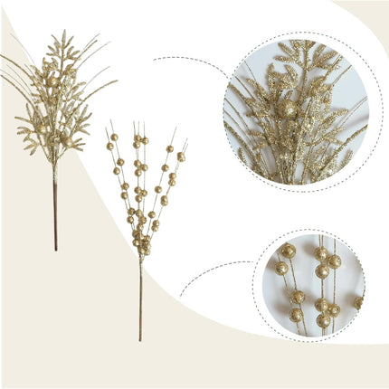 18 PCS 18 Inch Glitter Picks and Sprays for Christmas Tree and Wreath, Artificial Glitter Berries Stem Ornaments for Christmas Filler, Gold Ornaments for Xmas Tree.