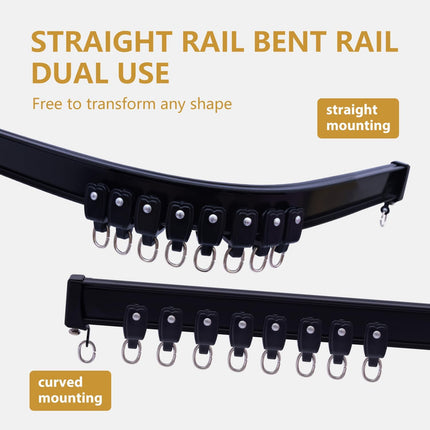 Bendable Ceiling Curtain Track Ceilings Mount or Wall Mounted Heavy-Duty Room Divider Curtains Rails for Living room Bedroom Shower Privacy RV Garage Dividers with Clips，Black 15 FT.