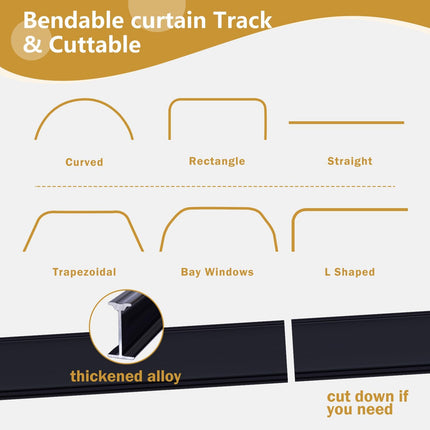 Bendable Ceiling Curtain Track Ceilings Mount or Wall Mounted Heavy-Duty Room Divider Curtains Rails for Living room Bedroom Shower Privacy RV Garage Dividers with Clips，Black 15 FT.