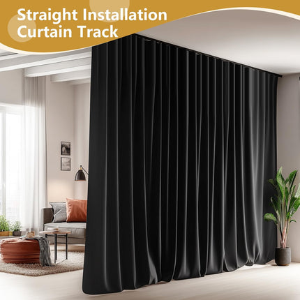 Bendable Ceiling Curtain Track Ceilings Mount or Wall Mounted Heavy-Duty Room Divider Curtains Rails for Living room Bedroom Shower Privacy RV Garage Dividers with Clips，Black 15 FT.