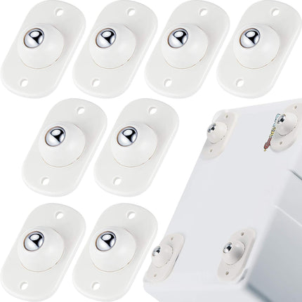 8 Pcs Self Adhesive Caster Wheels Appliance Rollers Appliance Sliders for Kitchen 360° Swivel Universal Wheel Mini Small Kitchen (White with 1 Steel Ball Style).
