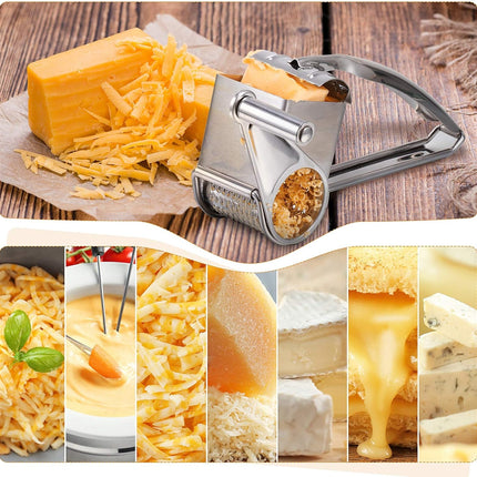 Rotary Cheese Grater Stainless Steel Handheld Rotary Parmesan Grater Cheese Cutter Slicer Shredder with 4 Stainless Drum for Grating Hard Chocolate Nuts Kitchen Tool.
