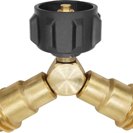 Propane Splitter, 2 Way LP Gas Adapter Tee Connector for 20lb Propane Tank Cylinder, Work with BBQ Grills, Camping Stoves, Gas Burners, Heater.