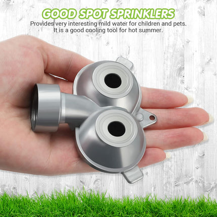 2 Pcs Circle Pattern Twin Spot Sprinkler Metal Lawn Garden Rotating Water Spray Sprinkler 360 Degree for Lawn Yard, Silver.