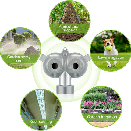 2 Pcs Circle Pattern Twin Spot Sprinkler Metal Lawn Garden Rotating Water Spray Sprinkler 360 Degree for Lawn Yard, Silver.