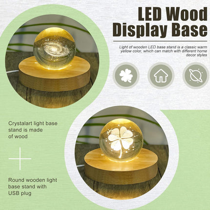 8 Pcs Wooden LED Display Base Lighted Base for Crystal Art Wood Display for Glass Art 3D Crystal Warm Light(Round Surface Style).