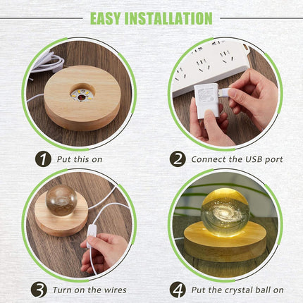 8 Pcs Wooden LED Display Base Lighted Base for Crystal Art Wood Display for Glass Art 3D Crystal Warm Light(Round Surface Style).