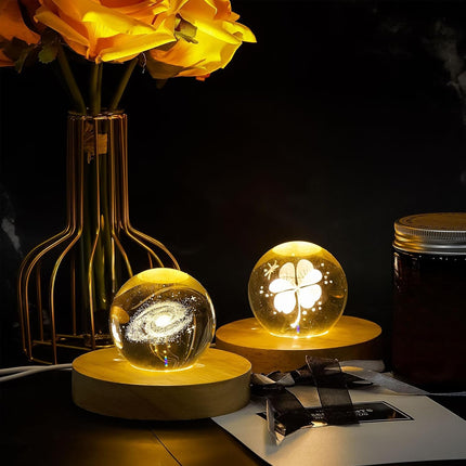 8 Pcs Wooden LED Display Base Lighted Base for Crystal Art Wood Display for Glass Art 3D Crystal Warm Light(Round Surface Style).