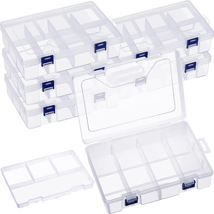 6 Pack Fishing Tackle Box Organizer Storage Clear Fishing Box with Movable Tray Plastic Waterproof Compartment Organizer for Lure Container Craft Beads Jewelry.