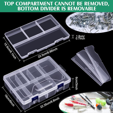 6 Pack Fishing Tackle Box Organizer Storage Clear Fishing Box with Movable Tray Plastic Waterproof Compartment Organizer for Lure Container Craft Beads Jewelry.