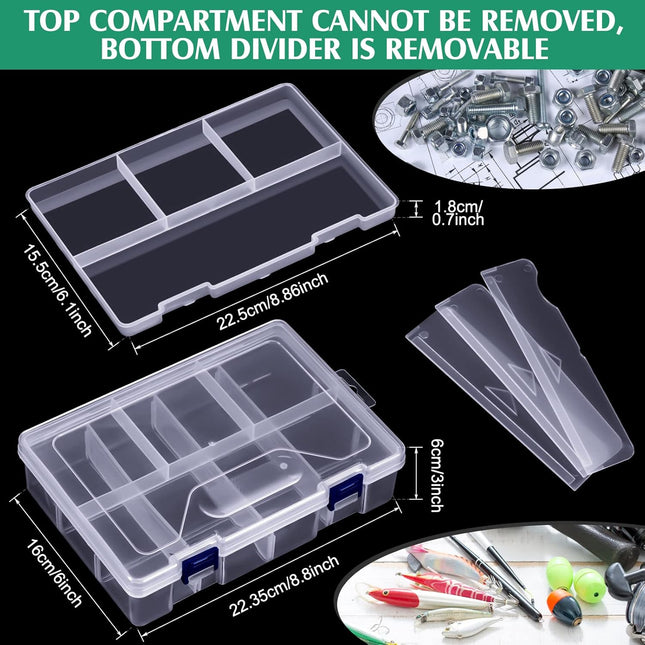 6 Pack Fishing Tackle Box Organizer Storage Clear Fishing Box with Movable Tray Plastic Waterproof Compartment Organizer for Lure Container Craft Beads Jewelry.