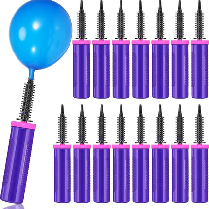 16 Pcs Handheld Balloon Air Pump Inflator Air Pump for Balloons, 2 Way Dual Action Manual Balloon Inflator for Birthday Party Decoration Exercise Yoga Balls Pool Floats, 12 Inch (Rose Red and Purple).