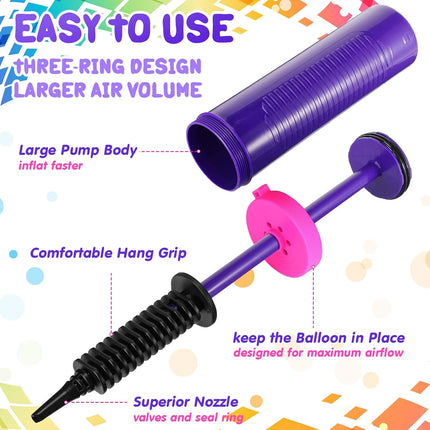 16 Pcs Handheld Balloon Air Pump Inflator Air Pump for Balloons, 2 Way Dual Action Manual Balloon Inflator for Birthday Party Decoration Exercise Yoga Balls Pool Floats, 12 Inch (Rose Red and Purple).
