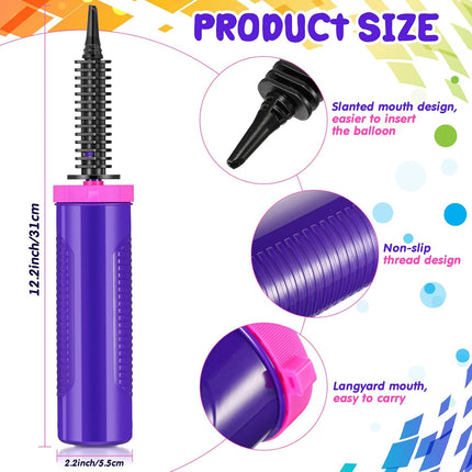 16 Pcs Handheld Balloon Air Pump Inflator Air Pump for Balloons, 2 Way Dual Action Manual Balloon Inflator for Birthday Party Decoration Exercise Yoga Balls Pool Floats, 12 Inch (Rose Red and Purple).