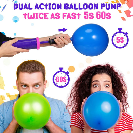 16 Pcs Handheld Balloon Air Pump Inflator Air Pump for Balloons, 2 Way Dual Action Manual Balloon Inflator for Birthday Party Decoration Exercise Yoga Balls Pool Floats, 12 Inch (Rose Red and Purple).