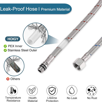 30 Inch Faucet Supply Lines, Bathroom Kitchen Water Supply Line 3/8" Female Compression Thread x M10 Male Connector, Braided Stainless Steel Water Hose for Sink Faucet with 1/2” Adapter (1 Pair).