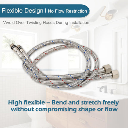 30 Inch Faucet Supply Lines, Bathroom Kitchen Water Supply Line 3/8" Female Compression Thread x M10 Male Connector, Braided Stainless Steel Water Hose for Sink Faucet with 1/2” Adapter (1 Pair).