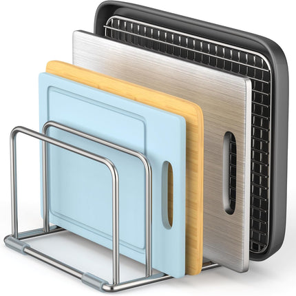 Cutting Board Holder Stand, Chopping Board Organizer Rack with 304 Stainless Steel, Cookie Sheet Storage Organizer, 1.0 & 1.2 Inch Wide Slots (1 Pack).