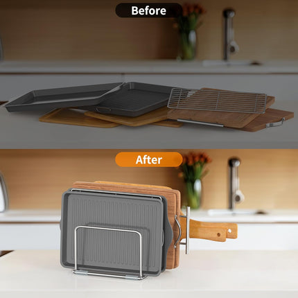 Cutting Board Holder Stand, Chopping Board Organizer Rack with 304 Stainless Steel, Cookie Sheet Storage Organizer, 1.0 & 1.2 Inch Wide Slots (1 Pack).