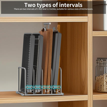 Cutting Board Holder Stand, Chopping Board Organizer Rack with 304 Stainless Steel, Cookie Sheet Storage Organizer, 1.0 & 1.2 Inch Wide Slots (1 Pack).