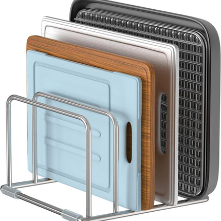 Cutting Board Holder Stand, Chopping Board Organizer Rack with 304 Stainless Steel, Cookie Sheet Storage Organizer, 1.0 & 1.2 Inch Wide Slots (1 Pack).