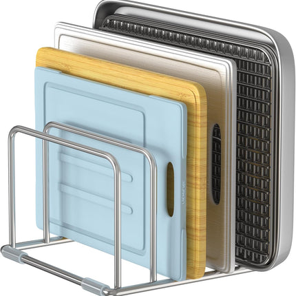 Cutting Board Holder Stand, Chopping Board Organizer Rack with 304 Stainless Steel, Cookie Sheet Storage Organizer, 1.0 & 1.2 Inch Wide Slots (1 Pack).