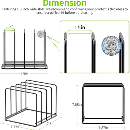 Kitchen Organizer Rack - 4-Slot Heavy-Duty Holder for Cutting Boards,Cookware – Rust-Resistant, Space-Saving Design with Non-Slip Feet for Countertop and Cabinet Storage (1 Pack).