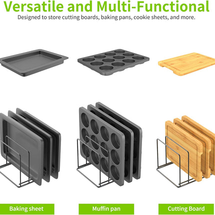 Kitchen Organizer Rack - 4-Slot Heavy-Duty Holder for Cutting Boards,Cookware – Rust-Resistant, Space-Saving Design with Non-Slip Feet for Countertop and Cabinet Storage (1 Pack).