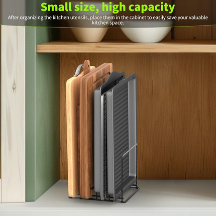 Kitchen Organizer Rack - 4-Slot Heavy-Duty Holder for Cutting Boards,Cookware – Rust-Resistant, Space-Saving Design with Non-Slip Feet for Countertop and Cabinet Storage (1 Pack).