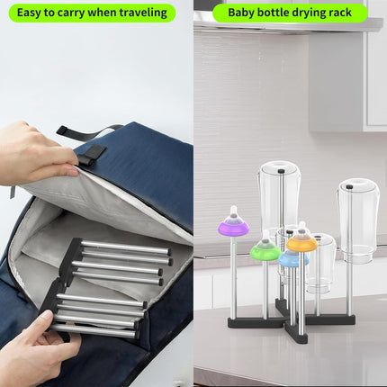 Retractable Bottle Drying Rack, Foldable Baby Bottle Drying Rack, Collapsible Draining Rack for Reusable Bag, Cutting Board, Mason Jars, Mugs, Glass, Cup, and Sports Bottle.