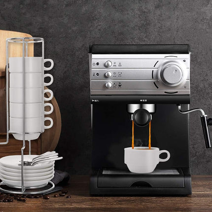 Espresso Cups and Saucers with Spoons, Stand Rack, 19-piece Porcelain Stackable Mugs, 2.5-Ounce Demitasse Cups for Latte, Cafe Mocha.