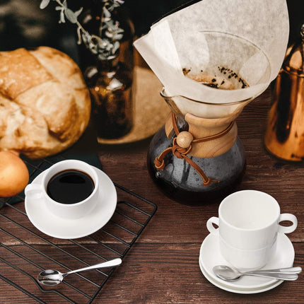 Espresso Cups and Saucers with Spoons, Stand Rack, 19-piece Porcelain Stackable Mugs, 2.5-Ounce Demitasse Cups for Latte, Cafe Mocha.