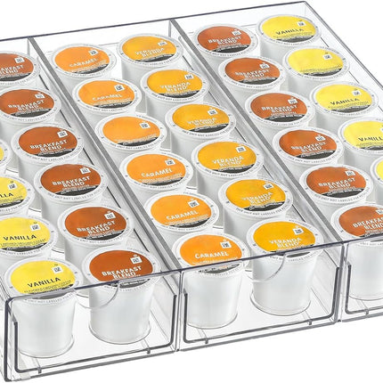 Clear Acrylic Coffee Pod Holder Organizer for K CUP, 36 Pods Storage for Kpods on Counter, Under Coffee Maker Countertop Drawer Organizer for KCUP, for Keurig Pod - Sturdy & Food Grade.