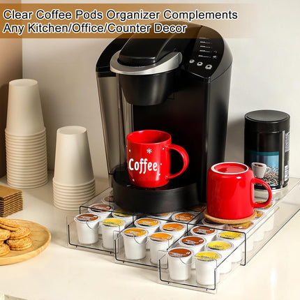 Clear Acrylic Coffee Pod Holder Organizer for K CUP, 36 Pods Storage for Kpods on Counter, Under Coffee Maker Countertop Drawer Organizer for KCUP, for Keurig Pod - Sturdy & Food Grade.