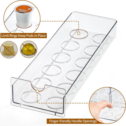 Clear Acrylic Coffee Pod Holder Organizer for K CUP, 36 Pods Storage for Kpods on Counter, Under Coffee Maker Countertop Drawer Organizer for KCUP, for Keurig Pod - Sturdy & Food Grade.
