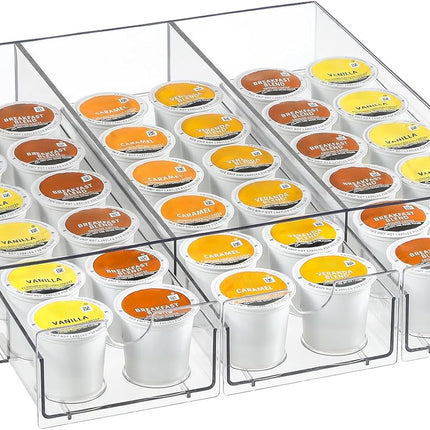 Clear Acrylic Coffee Pod Holder Organizer for K CUP, 36 Pods Storage for Kpods on Counter, Under Coffee Maker Countertop Drawer Organizer for KCUP, for Keurig Pod - Sturdy & Food Grade.