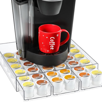 Clear Acrylic Coffee Pod Holder Organizer for K CUP, 36 Pods Storage for Kpods on Counter, Under Coffee Maker Countertop Drawer Organizer for KCUP, for Keurig Pod - Sturdy & Food Grade.