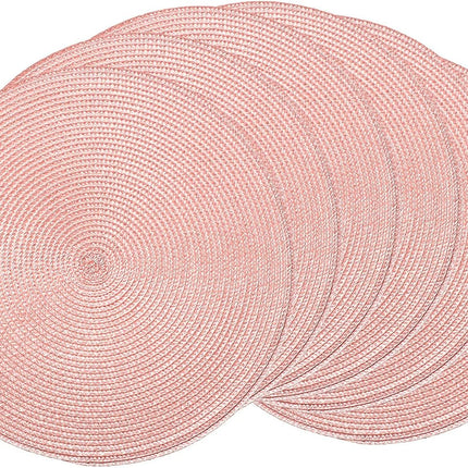 Round Braided Placemats 15 Inch Round Table Mats for Dining Tables Natural Woven Heat Resistant Place mats Set of 6 (Pink).