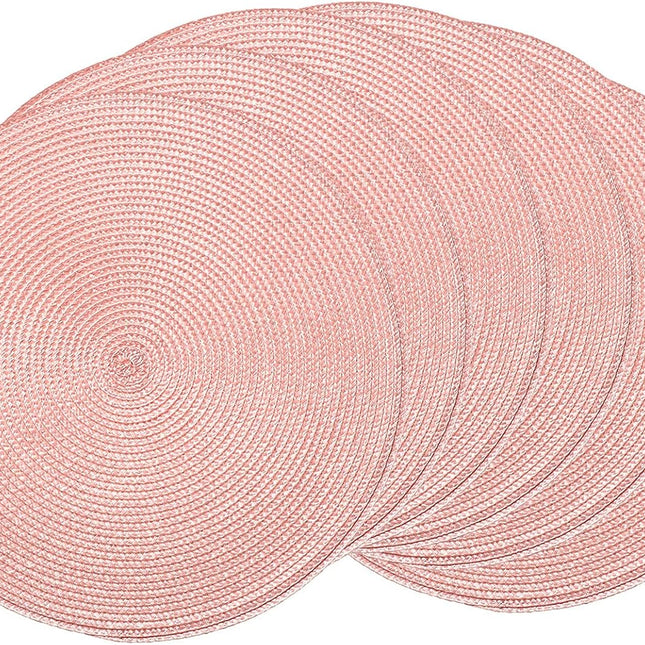 Round Braided Placemats 15 Inch Round Table Mats for Dining Tables Natural Woven Heat Resistant Place mats Set of 6 (Pink).